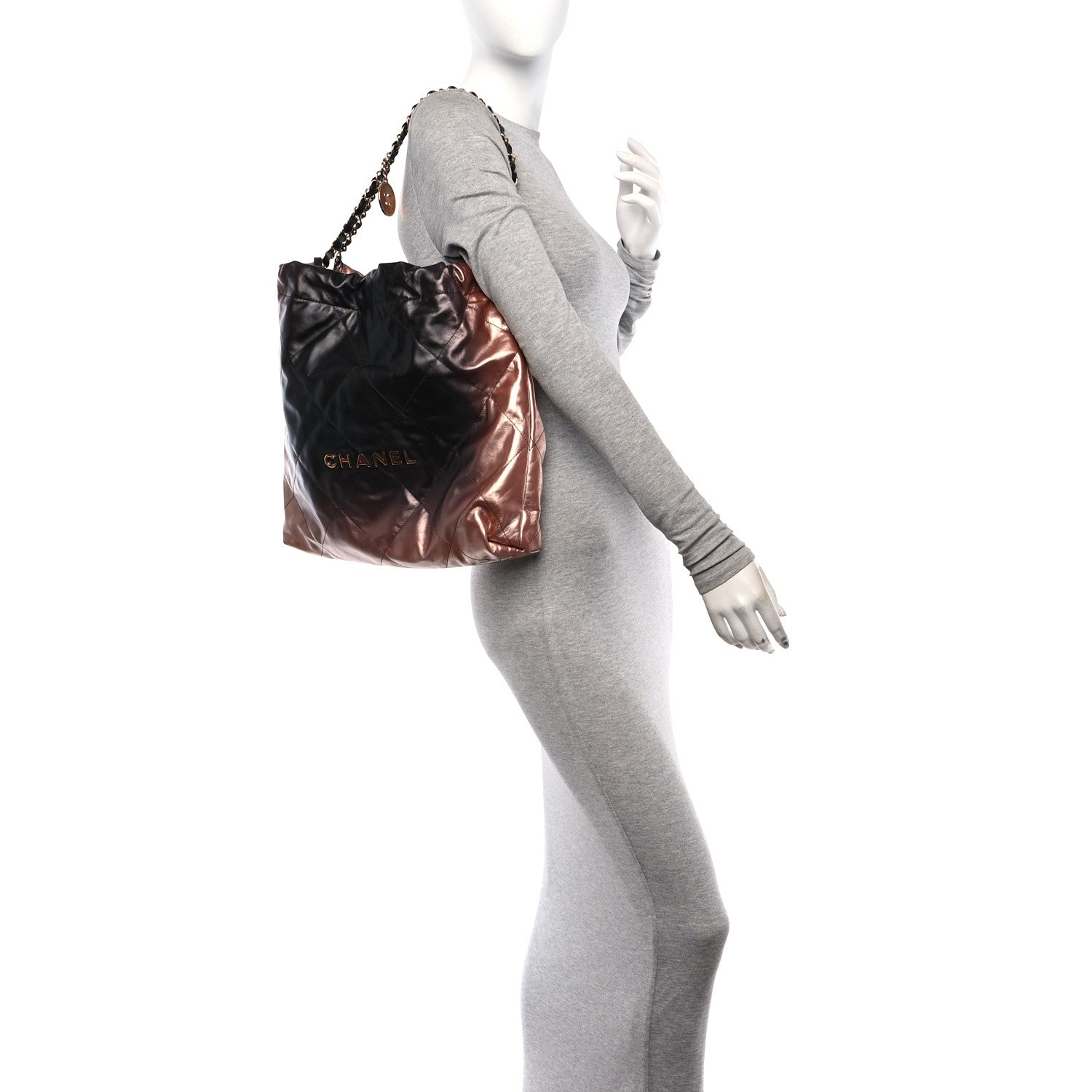 Chanel Metallic Shaded Calfskin Quilted Chanel 22 Bronze Black 2 of 10
