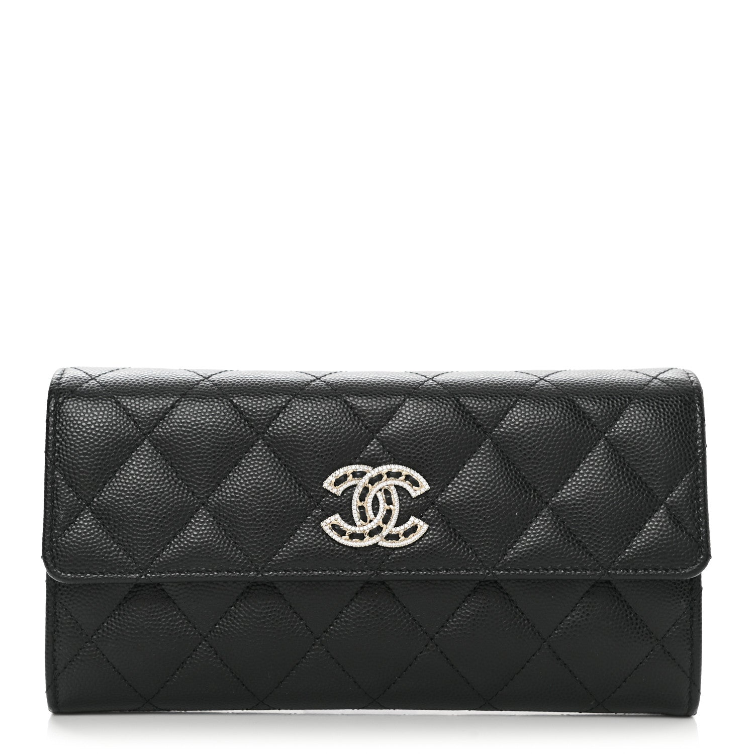 Chanel Caviar Quilted Crystal CC Large Gusset Flap Wallet Black 1 of 10