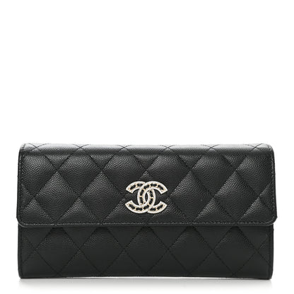 Chanel Caviar Quilted Crystal CC Large Gusset Flap Wallet Black 1 of 10