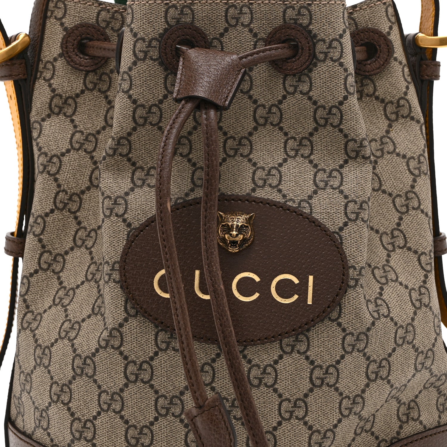 Gucci GG Supreme Monogram Neo Vintage Drawstring Bucket Backpack Beige New Acero Crop 9 of 11