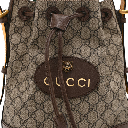 Gucci GG Supreme Monogram Neo Vintage Drawstring Bucket Backpack Beige New Acero Crop 9 of 11