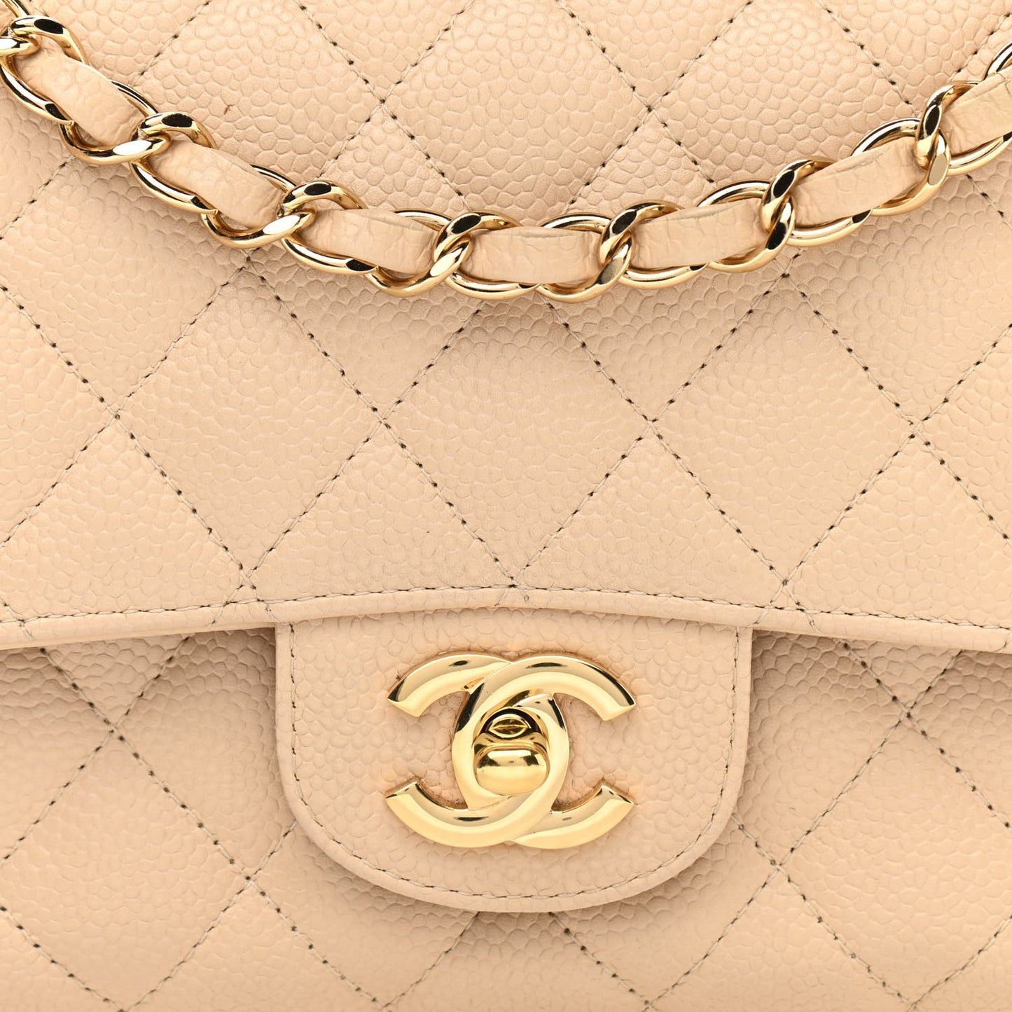 Caviar Quilted Medium Double Flap Beige
