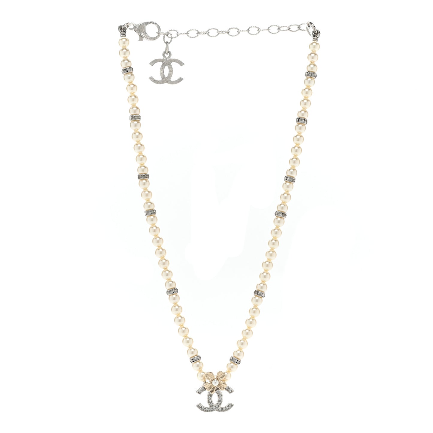 Pearl Crystal Chain CC Clover Necklace Gold Silver
