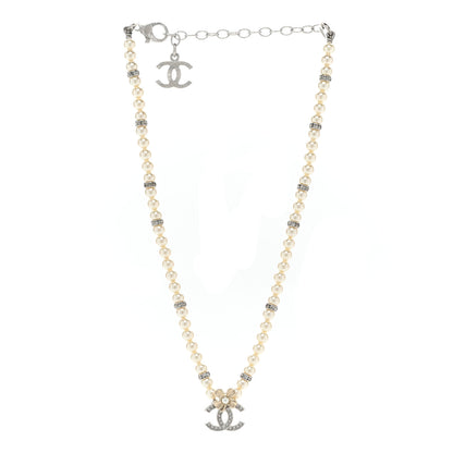 Chanel Pearl Crystal Chain CC Clover Necklace Gold Silver 3 of 6