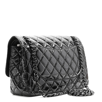 Chanel Shiny Distressed Calfskin Quilted Jumbo Double Flap So Black 3 of 10