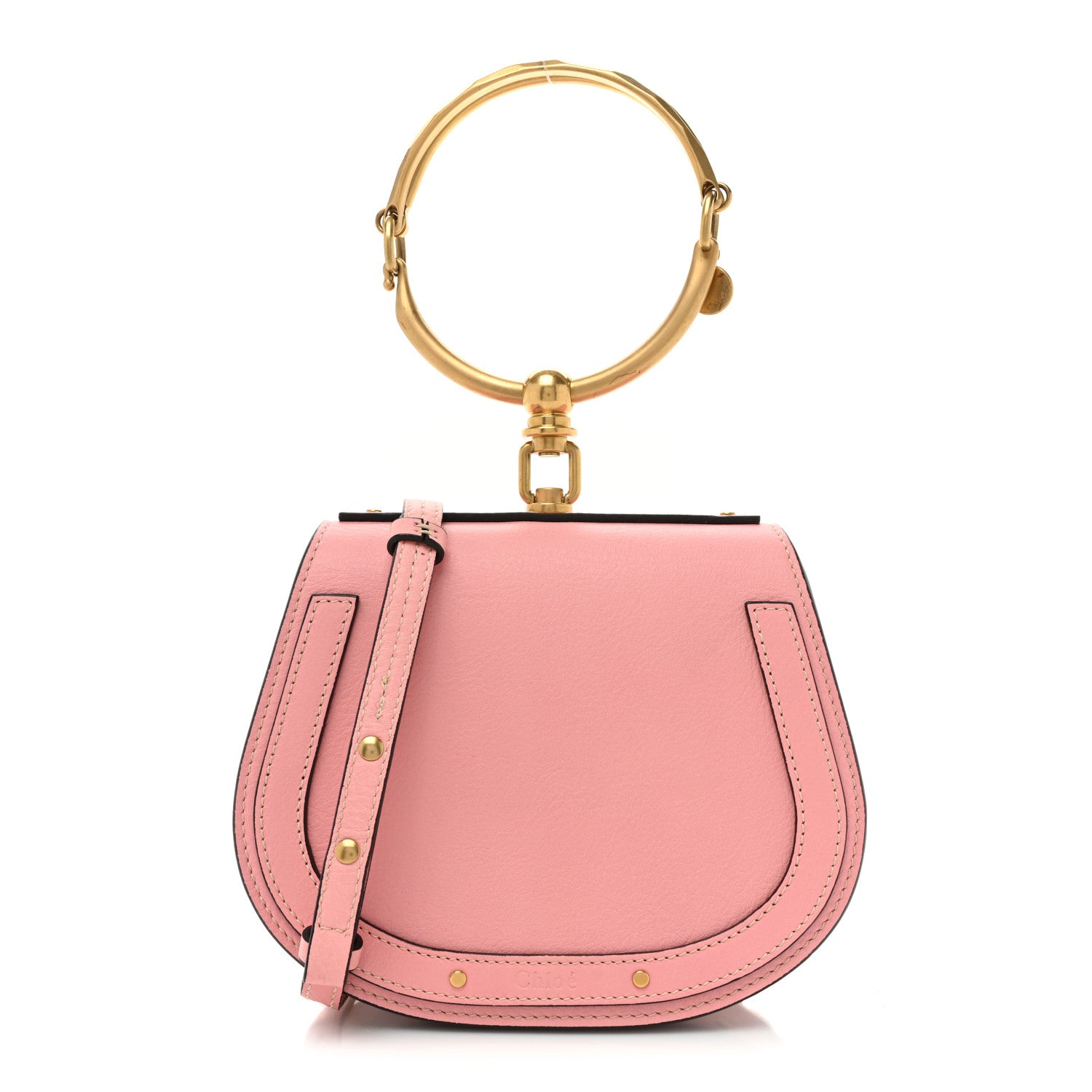 CHLOE Calfskin Suede Nile Bracelet Bag in the color Washed Pink by FASHIONPHILE