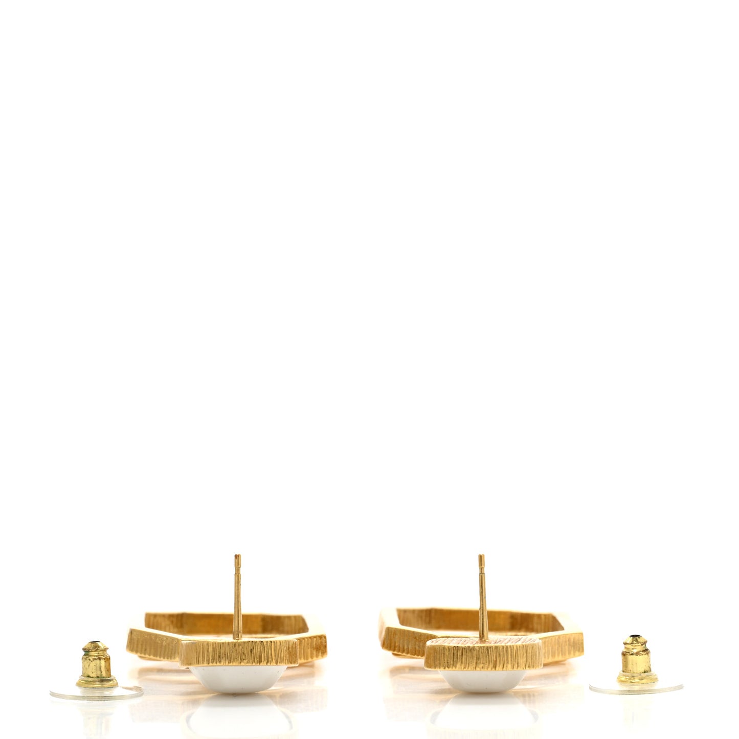 Metal Pearl CC Drop Earrings Gold