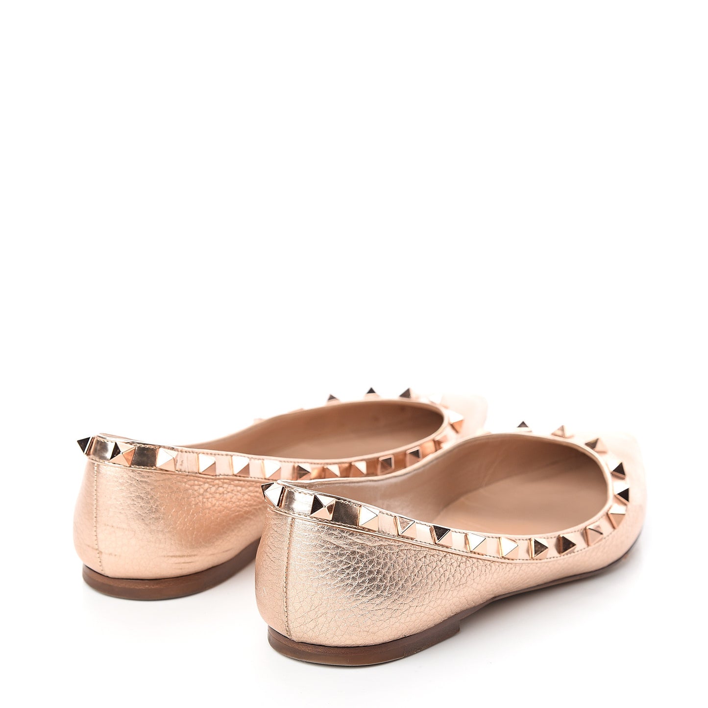 Metallic Pebbled Calfskin Rockstud Ballerina Flats 37 Rame