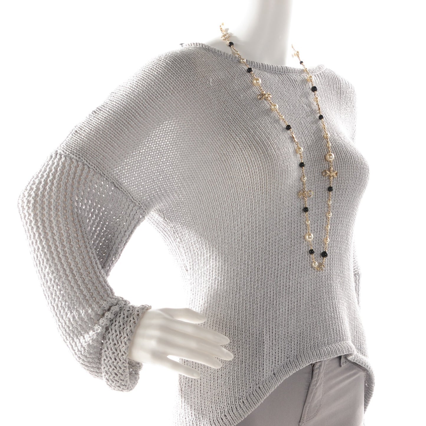 Pearl Crystal Bow CC Necklace Gold