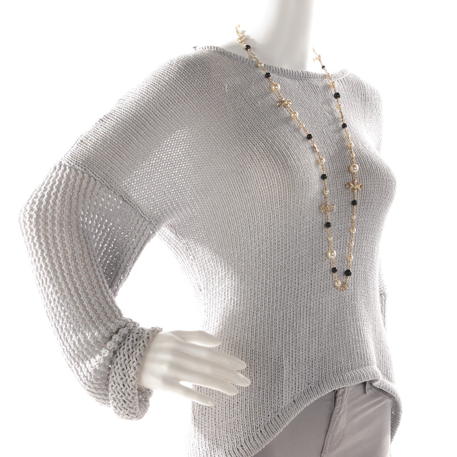 Chanel Pearl Crystal Bow CC Necklace Gold 2 of 5
