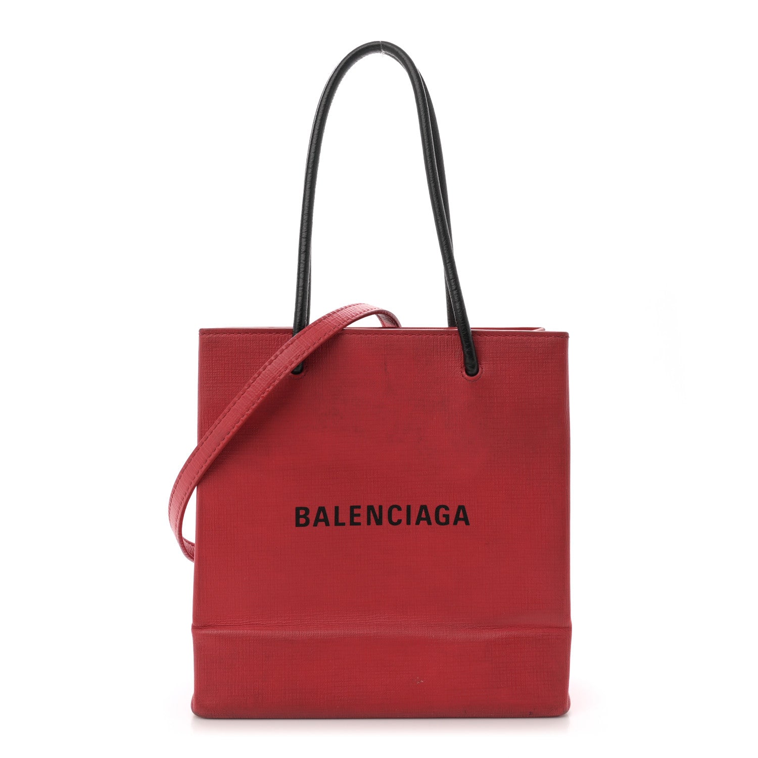 Balenciaga Squared Calfskin Logo North South Shopper Tote XXS Red 1 of 14