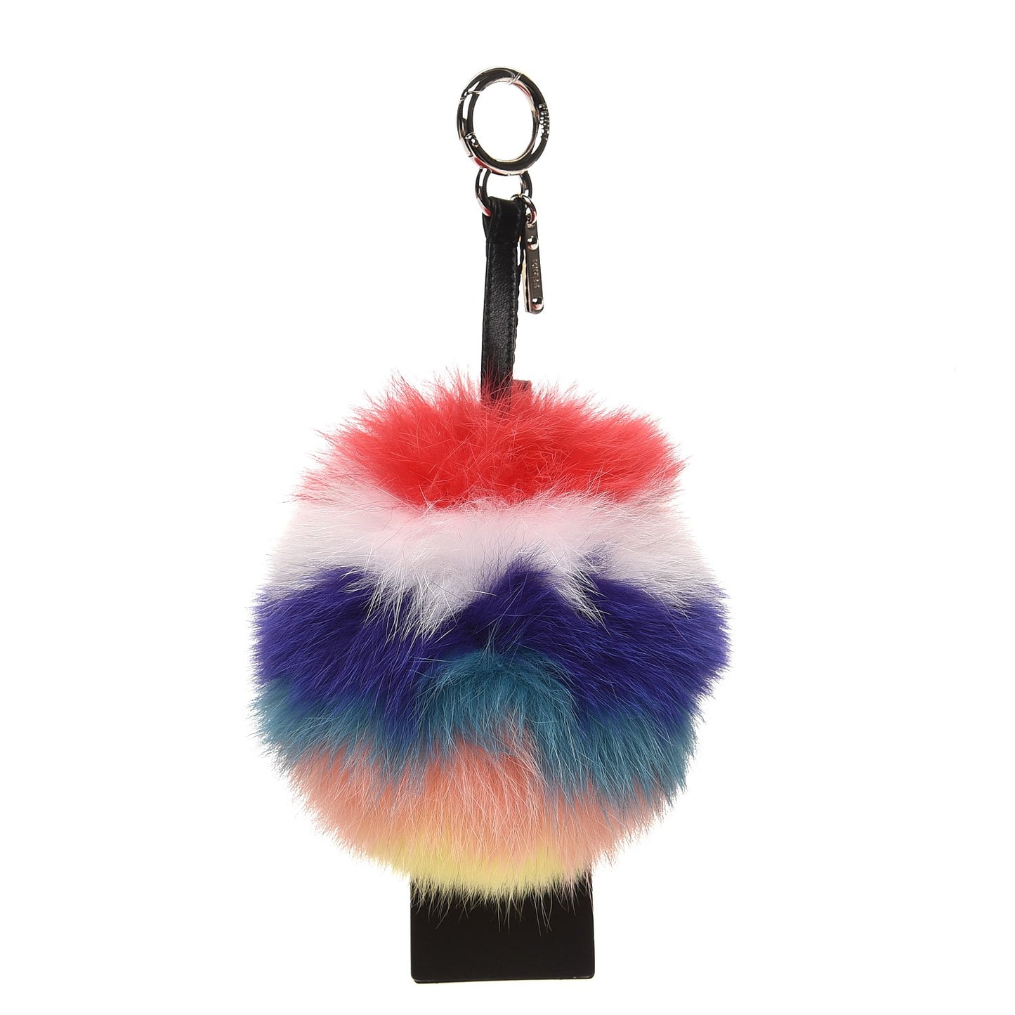 Fox Fur Shiny Nappa Rainbow Pom Pom Bag Charm Rosso Multicolor Black