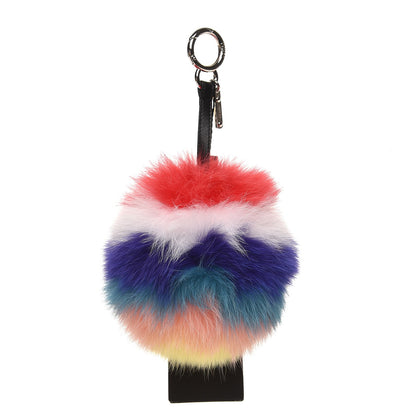 Fendi Fox Fur Shiny Nappa Rainbow Pom Pom Bag Charm Rosso Multicolor Black 1 of 5