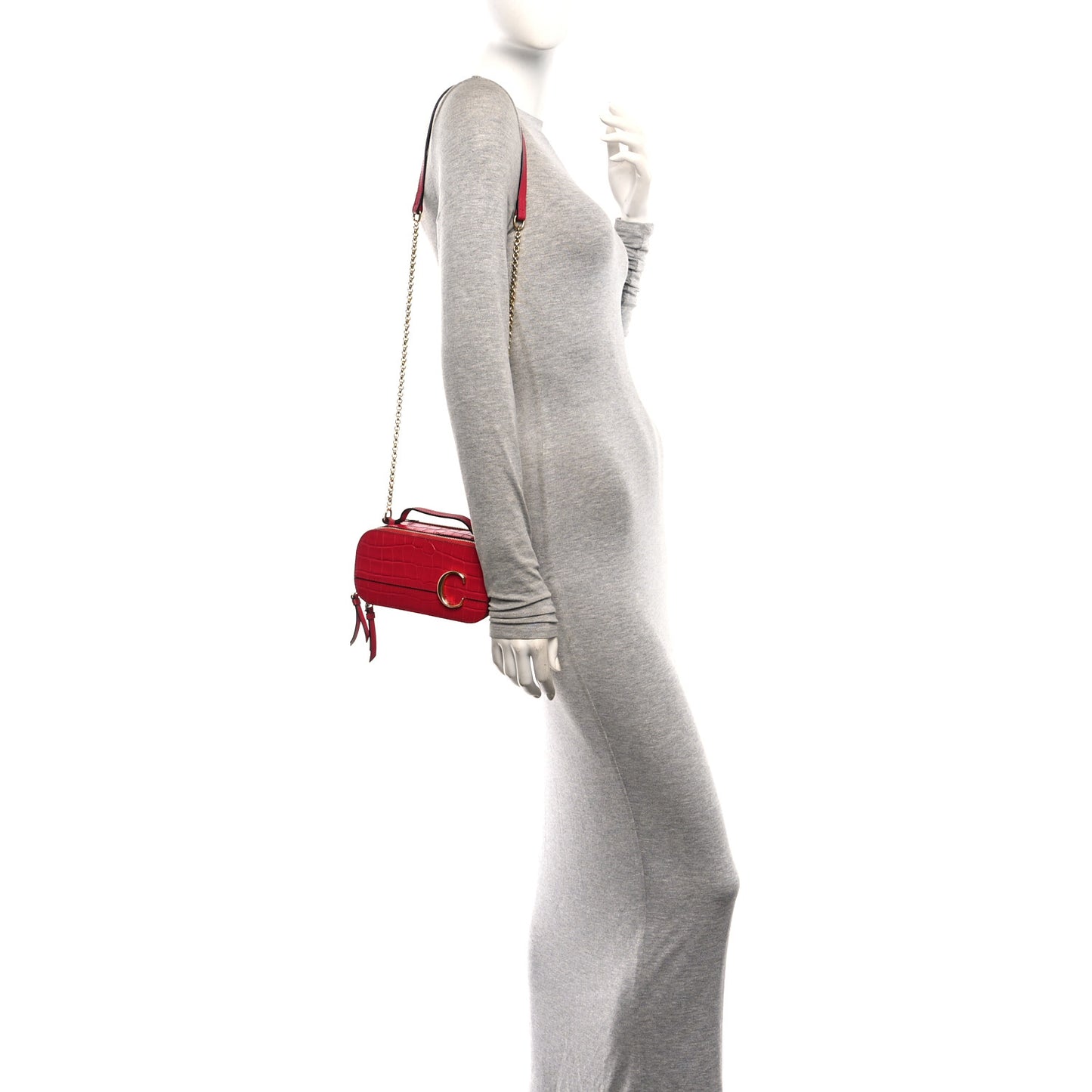 Calfskin Crocodile Embossed Mini C Vanity Bag Red