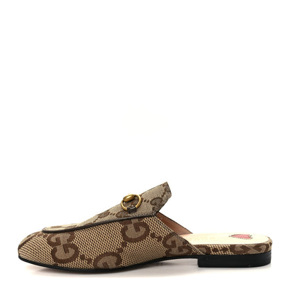 Gucci Monogram Jumbo GG Malaga Kid Womens Princetown Slippers 35 Camel Ebony New Acero Beige 1 of 10