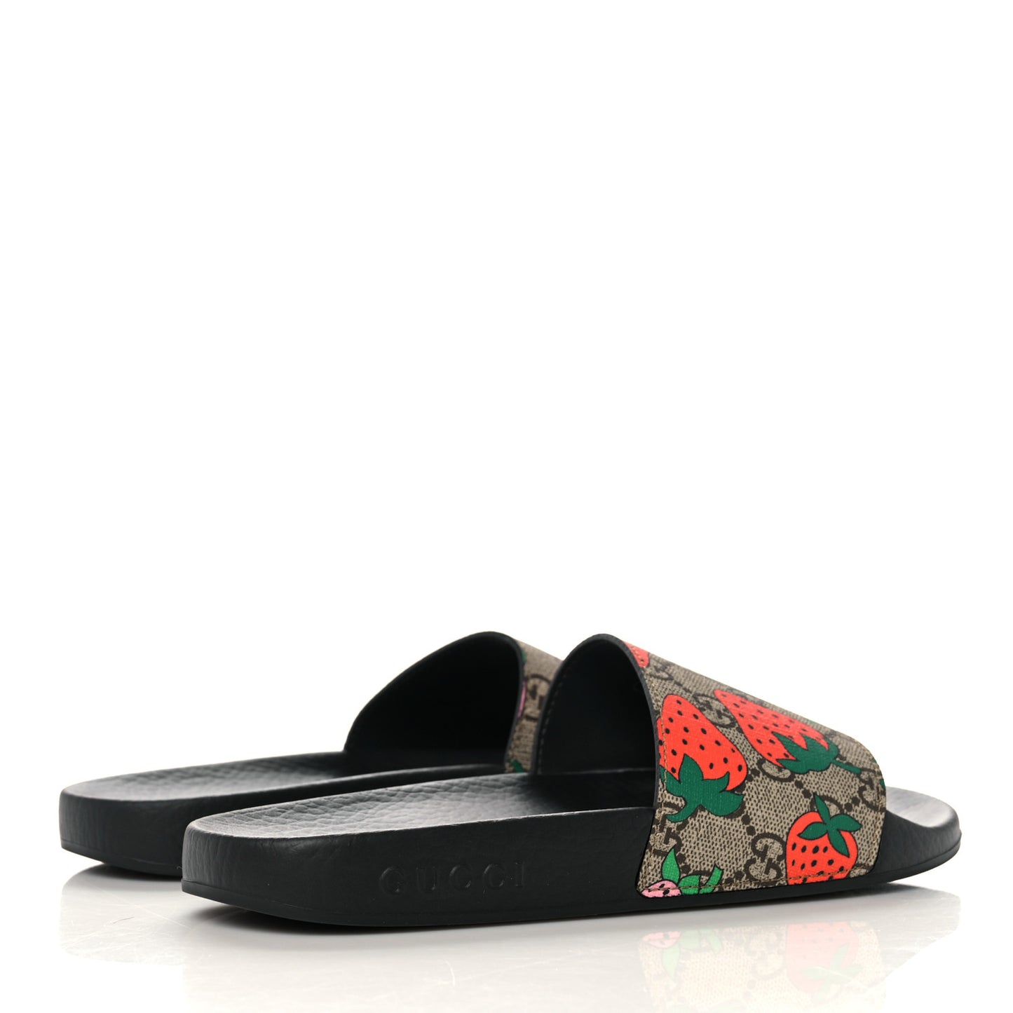 GG Supreme Monogram Strawberry Slide Sandals 37 Beige Multicolor