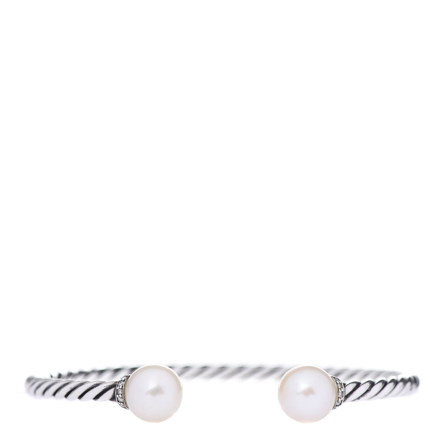 David Yurman Sterling Silver Diamond Pearl 9mm Solari Bracelet 1 of 5