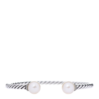 David Yurman Sterling Silver Diamond Pearl 9mm Solari Bracelet 1 of 5