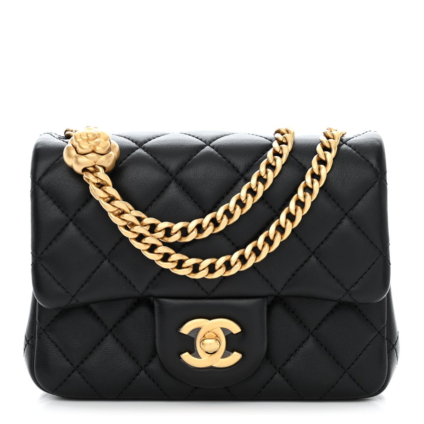 Lambskin Quilted Mini Sweet Camellia Flap Black
