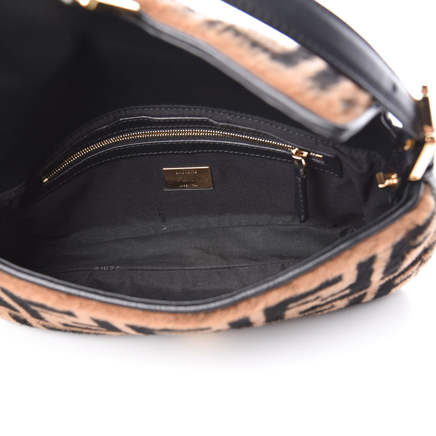 Shearling Vitello Dolce Macro FF 1974 Baguette Tobacco Black