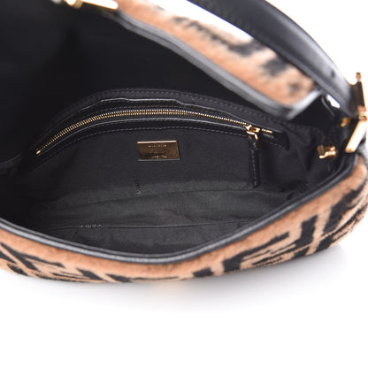 Fendi Shearling Vitello Dolce Macro FF 1974 Baguette Tobacco Black 8 of 10