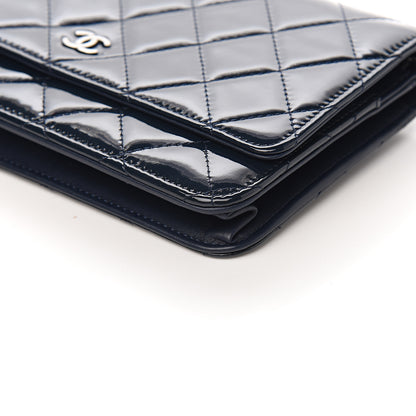 Chanel Patent Quilted Wallet On Chain WOC Navy Blue 8 of 9