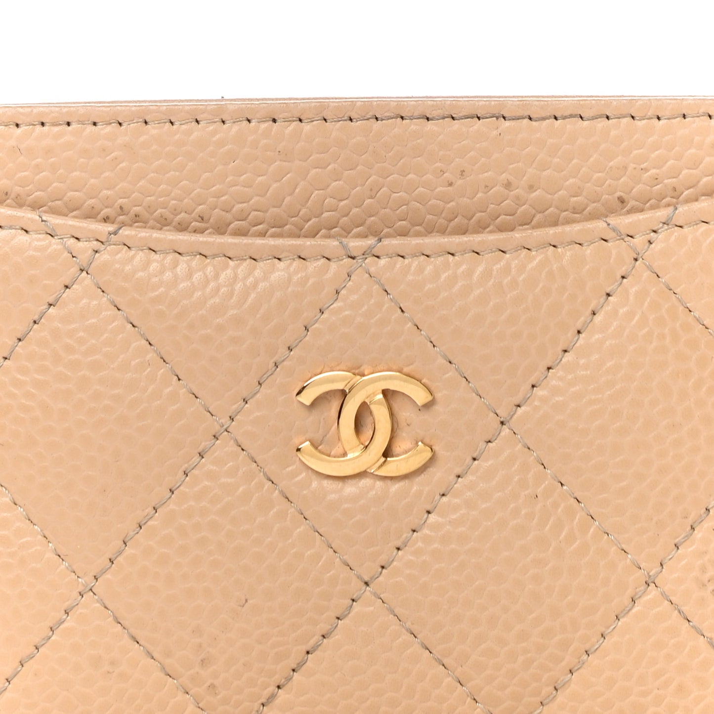 Caviar Quilted Card Holder Beige
