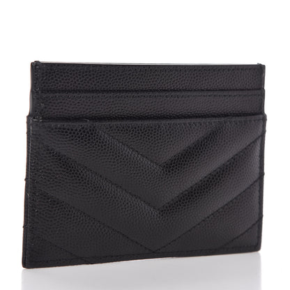 Saint Laurent Grain De Poudre Matelasse Chevron Monogram Credit Card Case Black 3 of 8