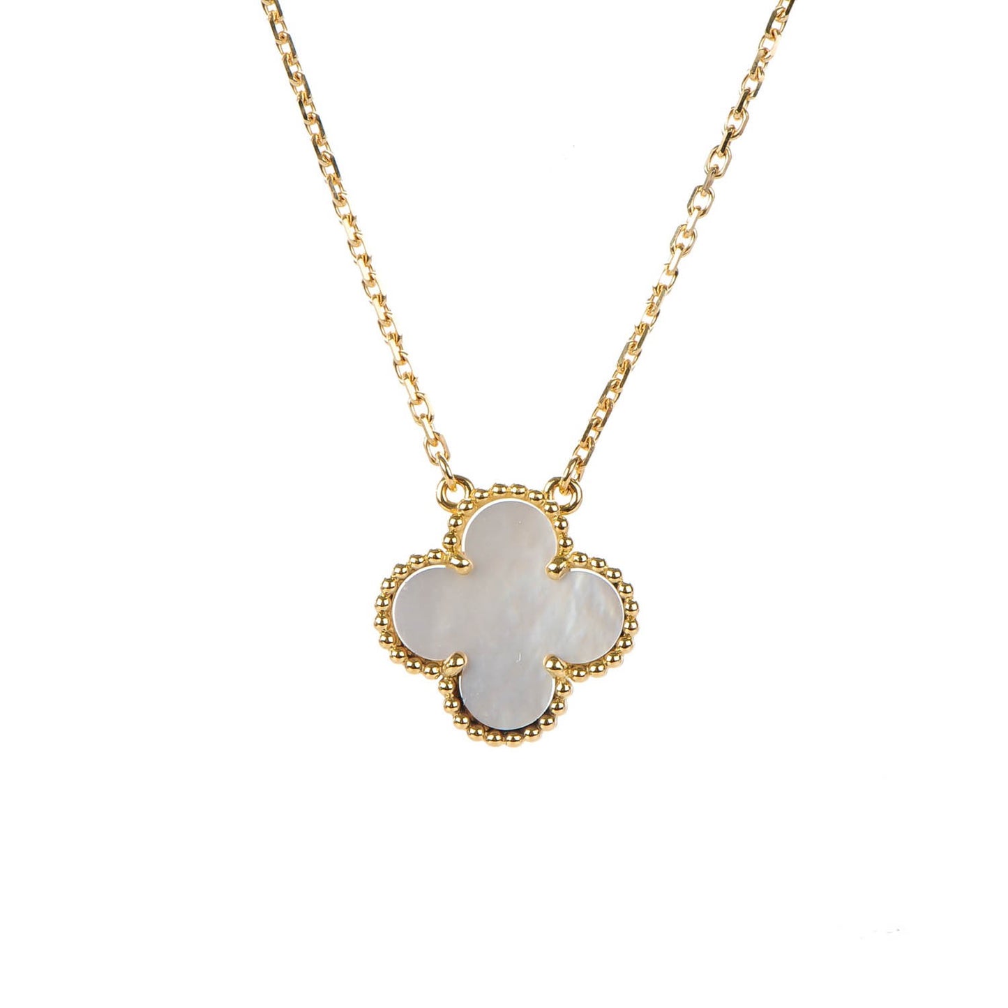 18K Yellow Gold Mother of Pearl Vintage Alhambra Pendant Necklace