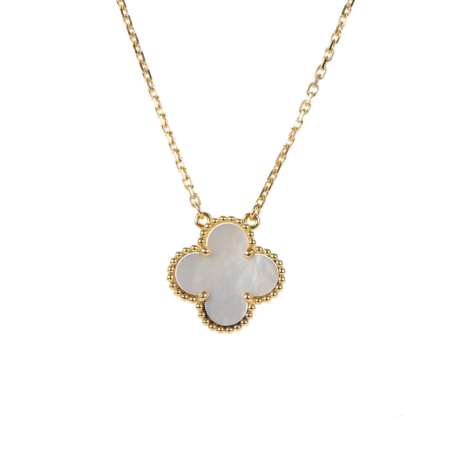 Van Cleef & Arpels 18K Yellow Gold Mother of Pearl Vintage Alhambra Pendant Necklace 3 of 7