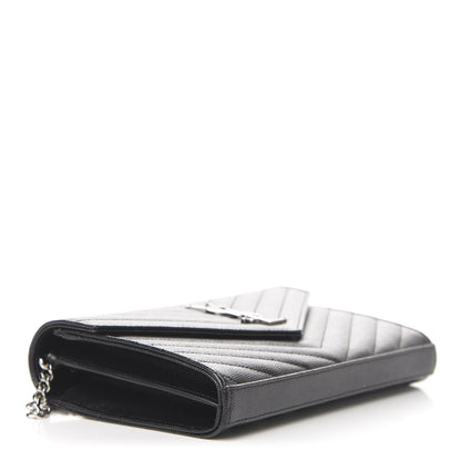 Saint Laurent Grain De Poudre Matelasse Chevron Monogram Chain Wallet Black 4 of 9