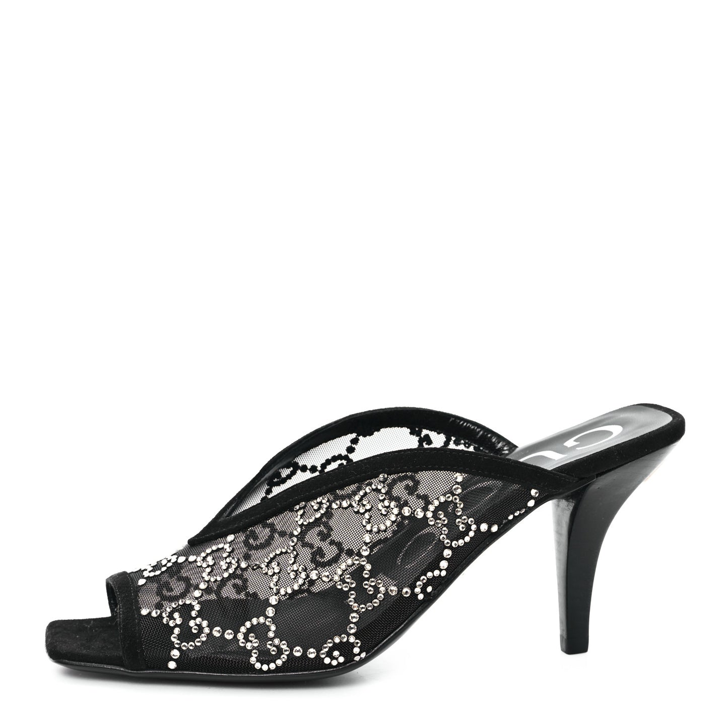 Tela Retino Kid Scamosciato Crystal GG Monogram Square G 95mm Slide Sandals 35 Black