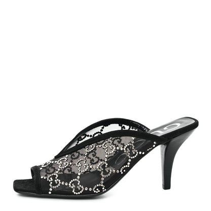 Gucci Tela Retino Kid Scamosciato Crystal GG Monogram Square G 95mm Slide Sandals 35 Black 1 of 9