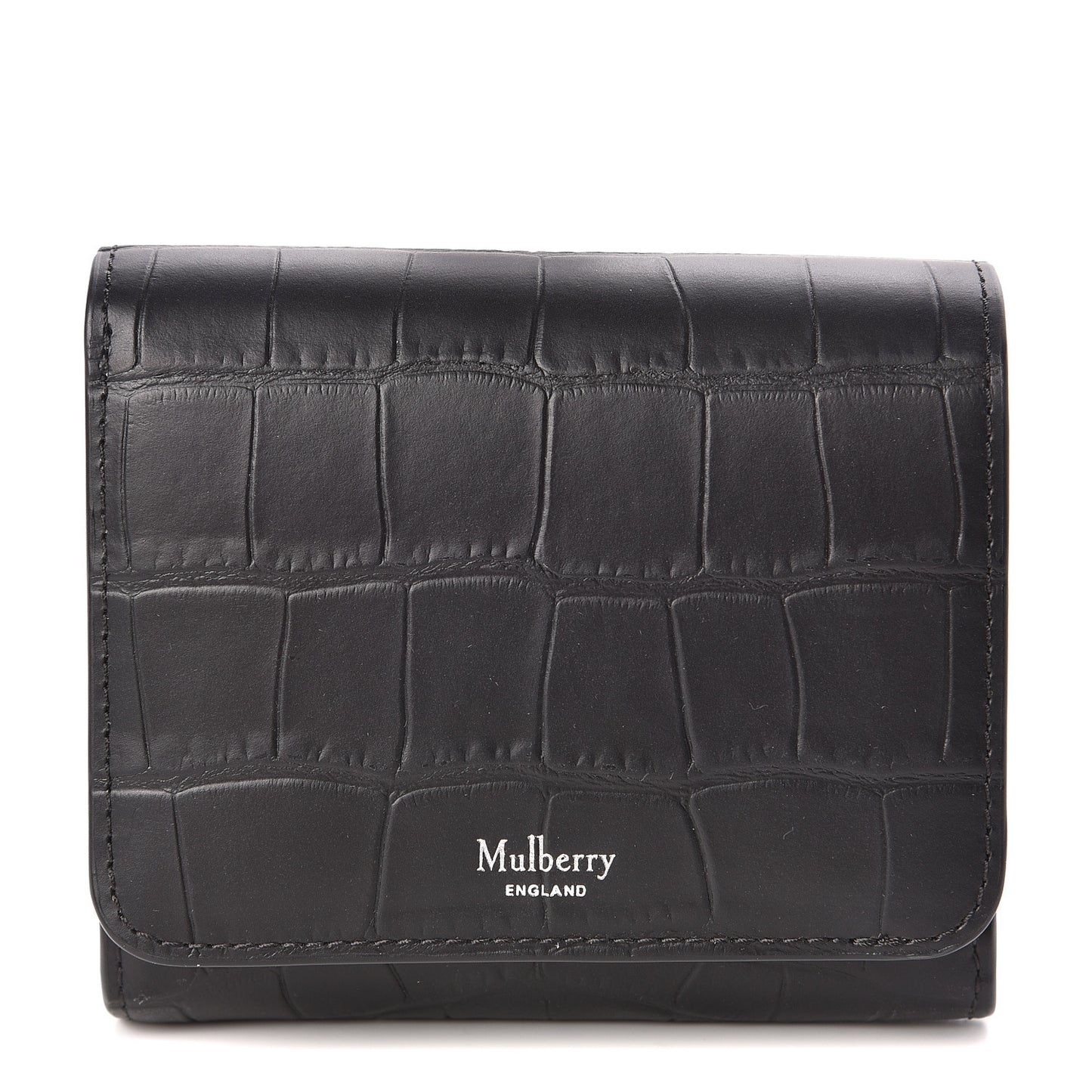 Matte Crocodile Embossed Calfskin Small French Continental Wallet Black