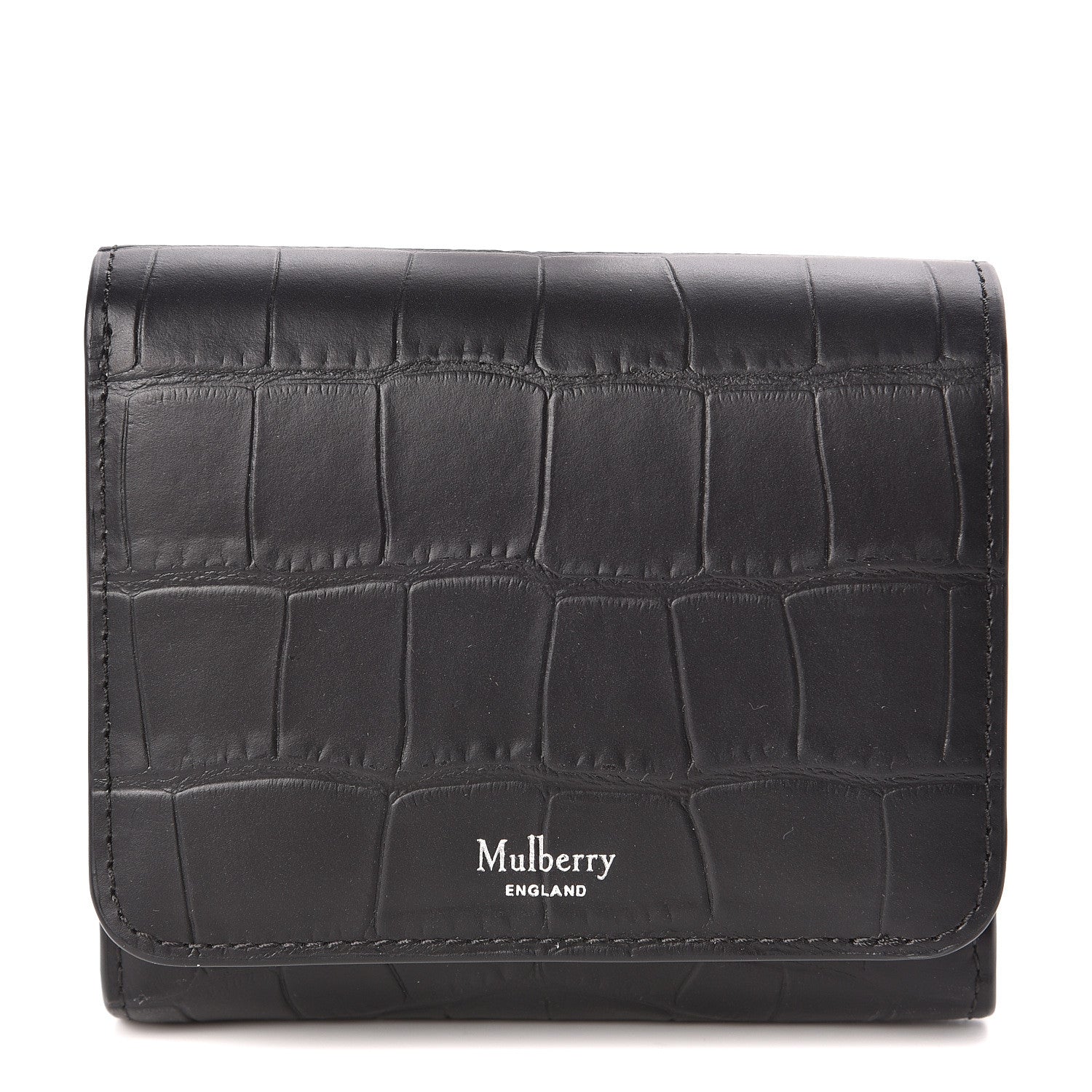 Mulberry Matte Crocodile Embossed Calfskin Small French Continental Wallet Black 1 of 7