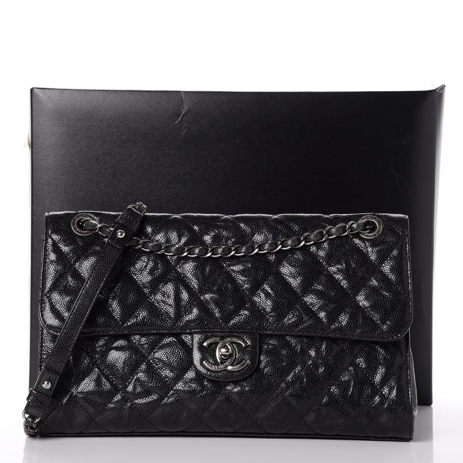 Chanel Crumpled Grained Calfskin Jumbo CC Crave Flap Black 9 of 9