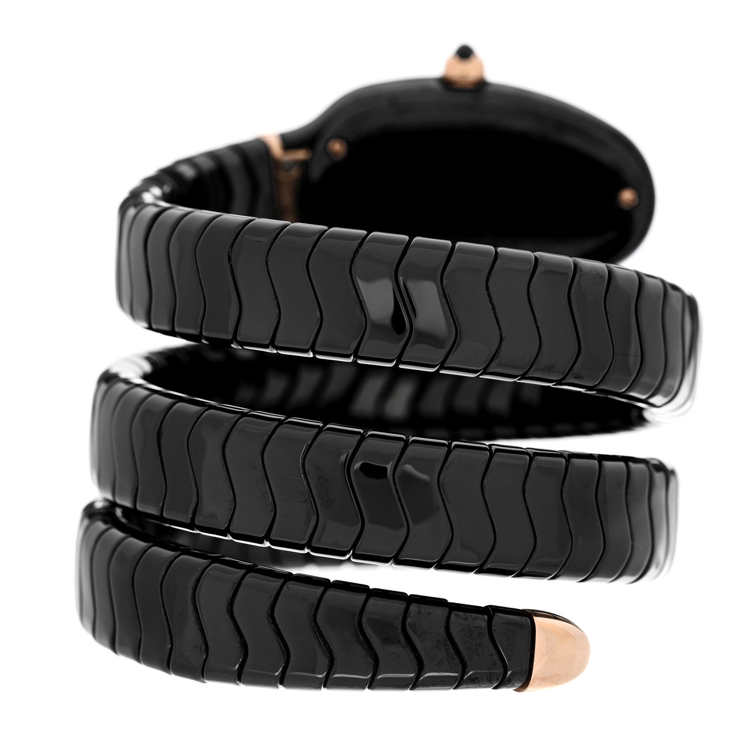 18K Rose Gold Ceramic Diamond Bezel 35mm Serpenti Tubogas Double Spiral Quartz Watch Black