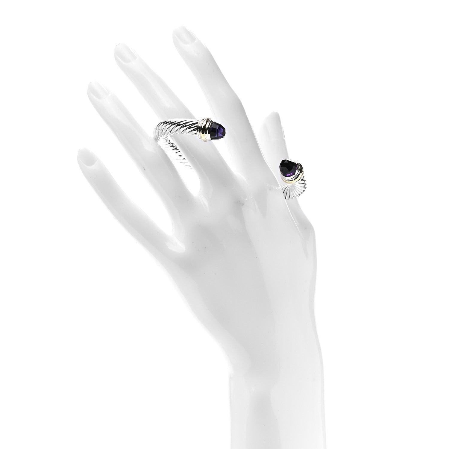 David Yurman Sterling Silver 14K Yellow Gold Amethyst 7mm Cable Classics Bracelet 2 of 5