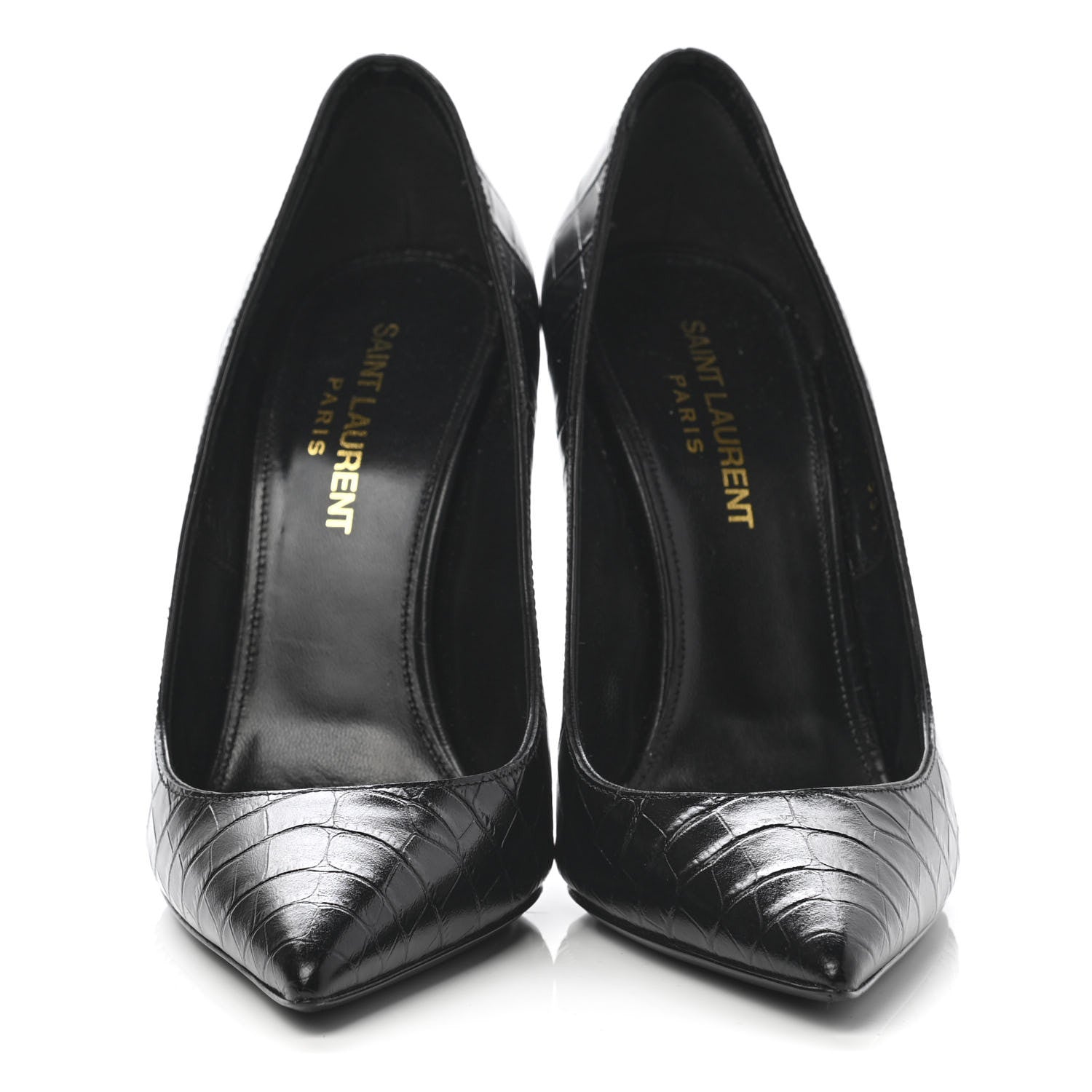 Saint Laurent Calfskin Crocodile Embossed Opyum 110 Pumps 35.5 Black 2 of 10