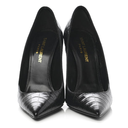 Saint Laurent Calfskin Crocodile Embossed Opyum 110 Pumps 35.5 Black 2 of 10