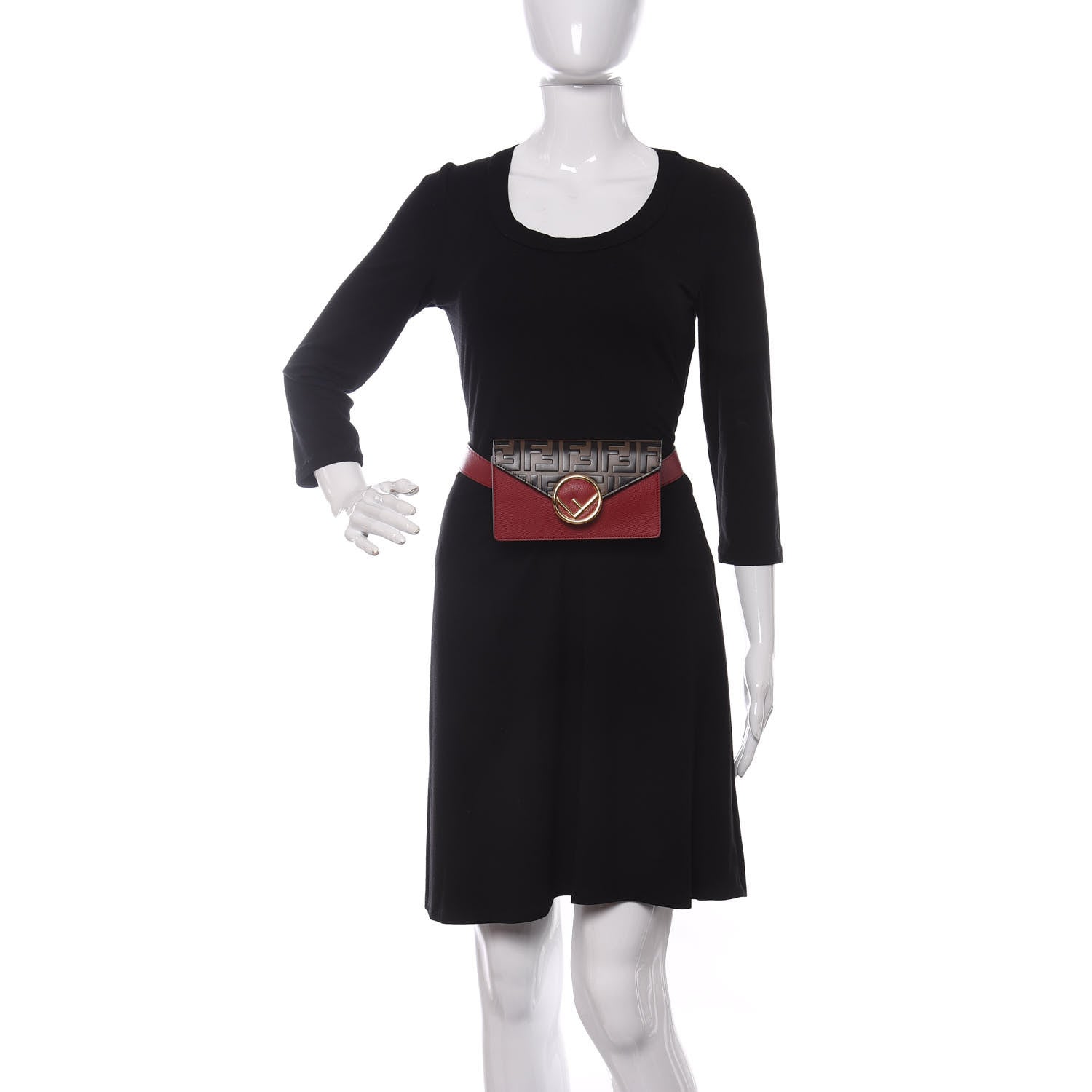 Fendi Vitello Cruise F is Fendi Bi-Color FF 1974 Embossed Envelope Belt Bag Maya Black Fragola 2 of 10