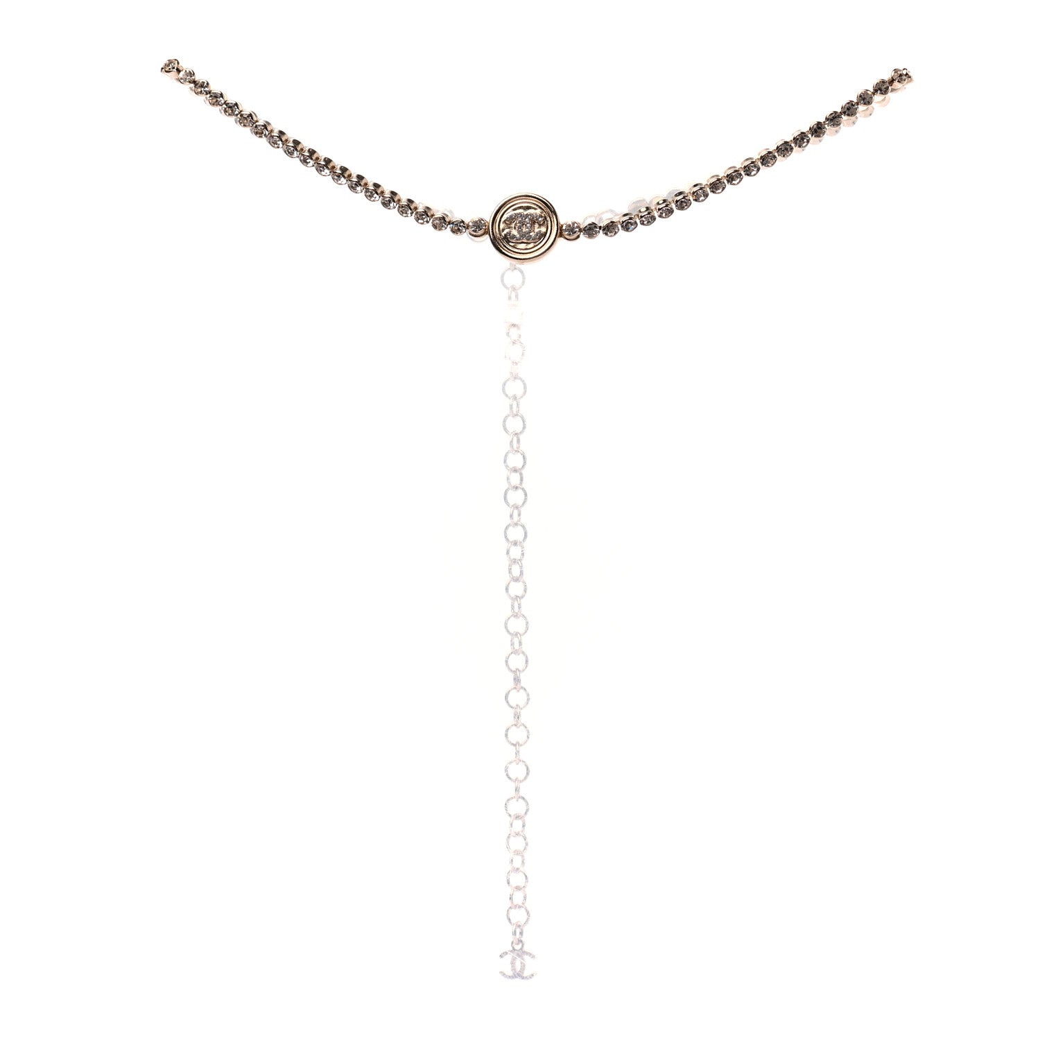 Chanel Crystal CC Chain Short Necklace Gold 3 of 5