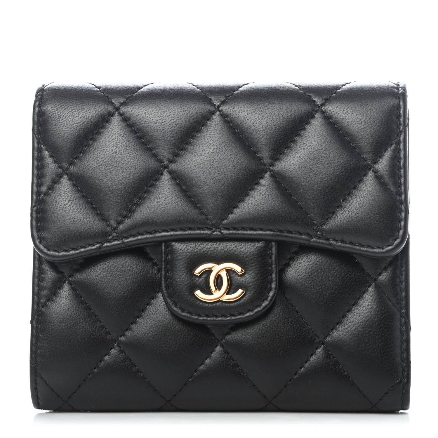 Chanel Lambskin Quilted Compact Flap Wallet Black 1 of 7