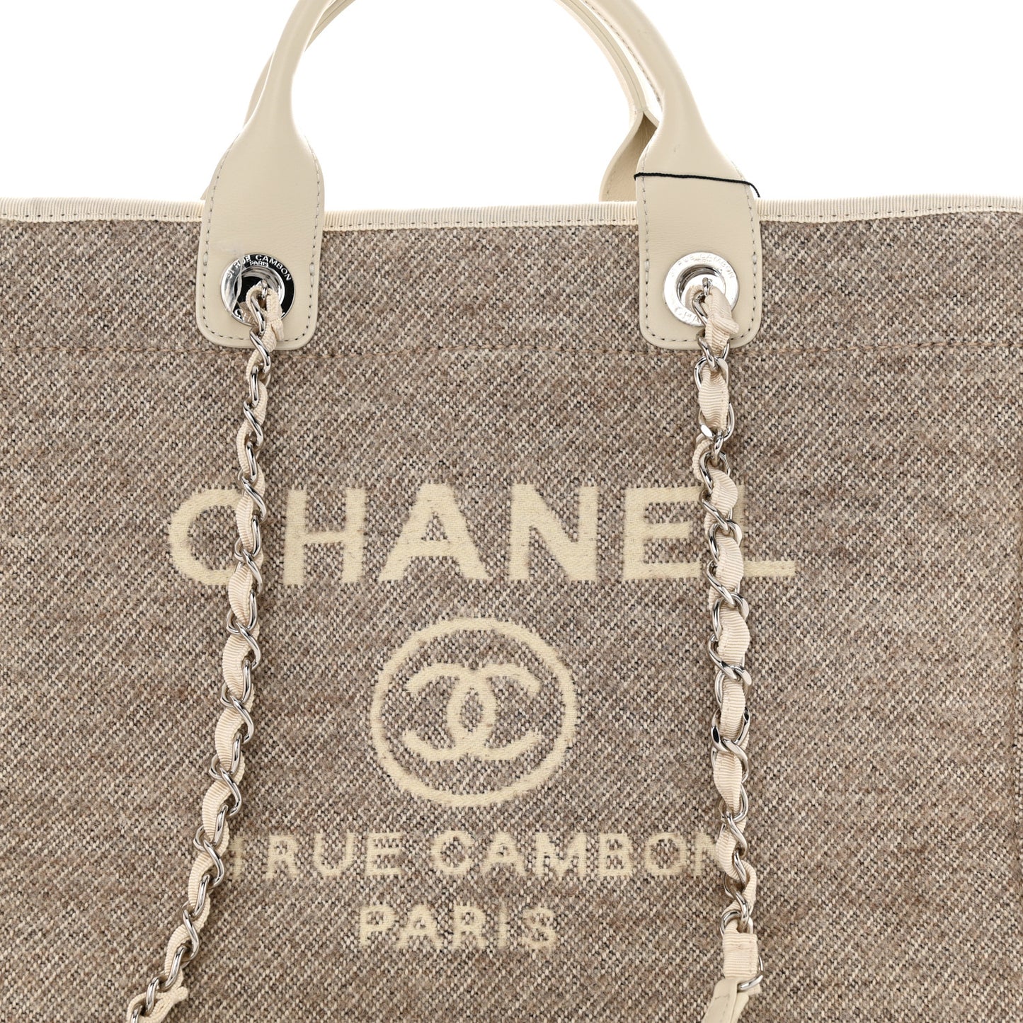 Mixed Fibers Calfskin Medium Deauville Tote Beige