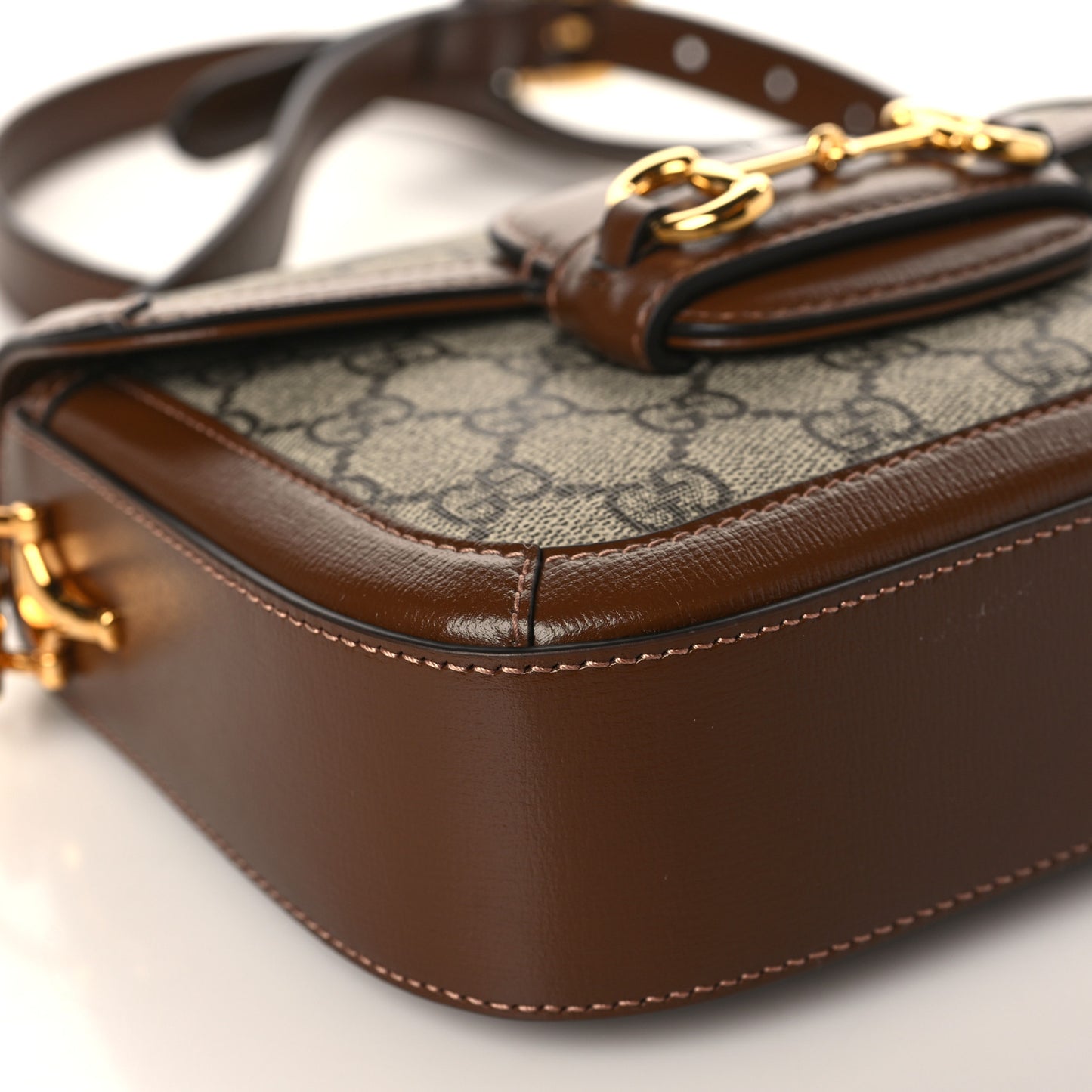 GG Supreme Monogram Web Mini Horsebit 1955 Shoulder Bag Beige Brown Sugar