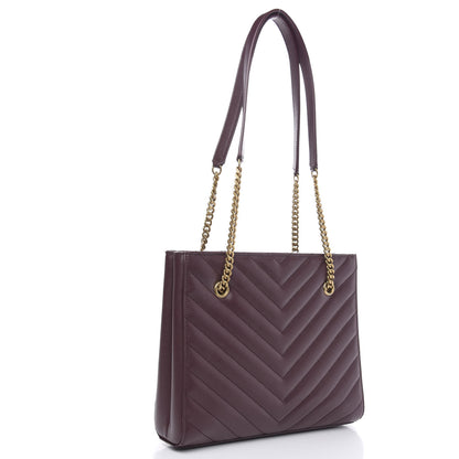 Saint Laurent Grain de Poudre Matelasse Chevron Small Tribeca Shopping Bag Rouge Legoin 3 of 9