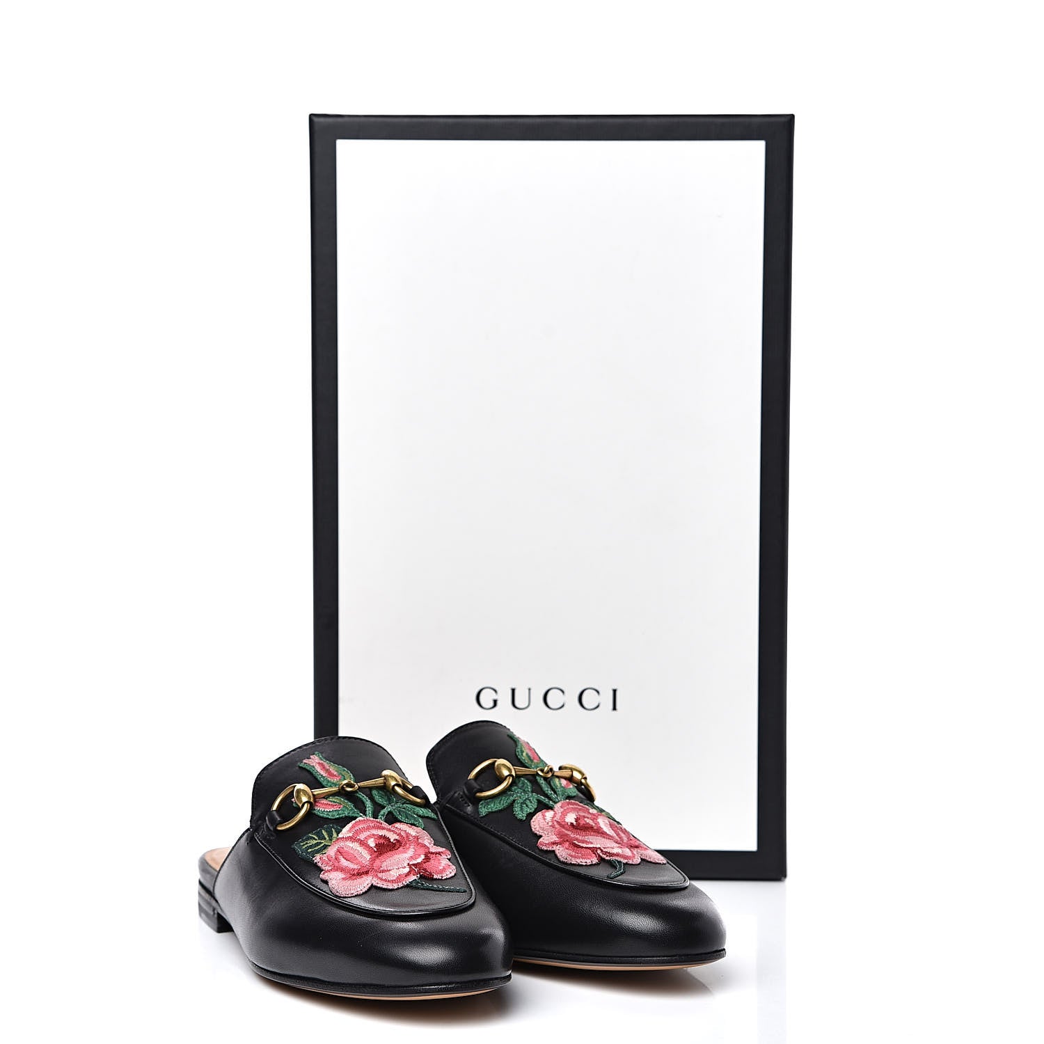 Gucci Calfskin Flower Embroidered Womens Princetown Slippers 35 Black 10 of 10
