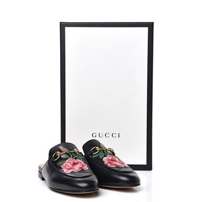 Gucci Calfskin Flower Embroidered Womens Princetown Slippers 35 Black 10 of 10