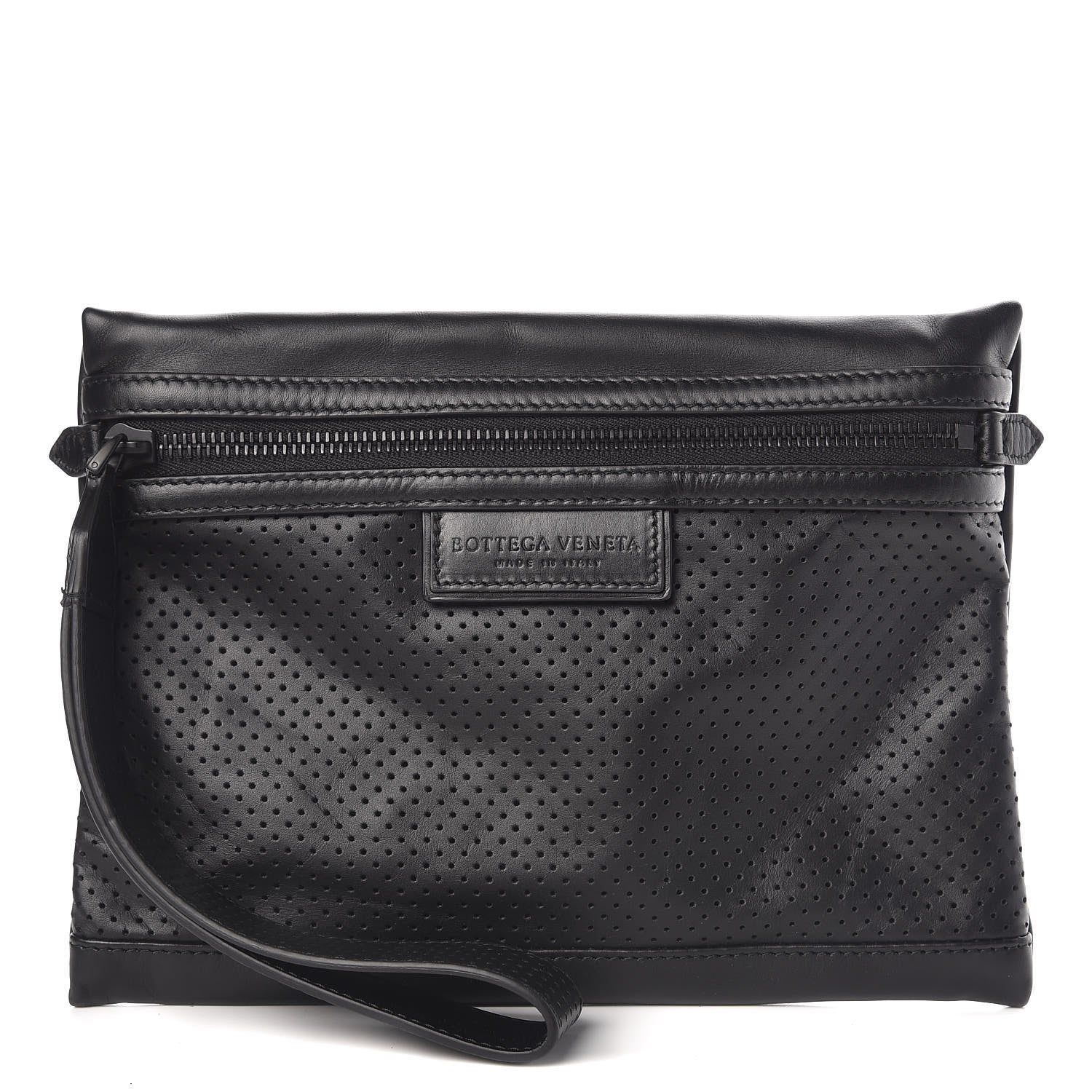 Bottega Veneta Perforated Leggero Calfskin Pouch Black 1 of 9