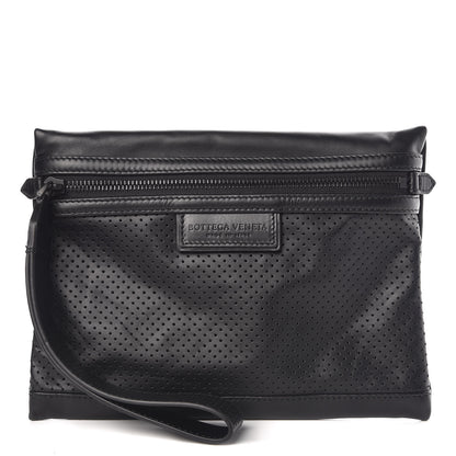 Bottega Veneta Perforated Leggero Calfskin Pouch Black 1 of 9
